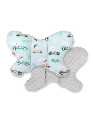 Double-sided anti shock cushion \"BUTTERFLY\" - rabbits mint/gray