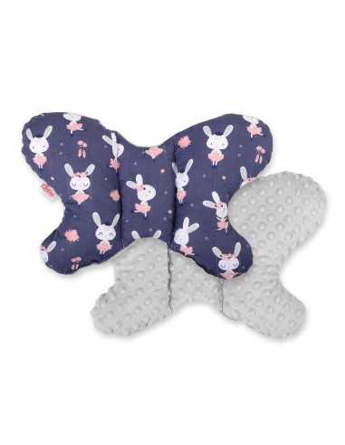 Double-sided anti shock cushion \"BUTTERFLY\" - rabbits navy blue/gray