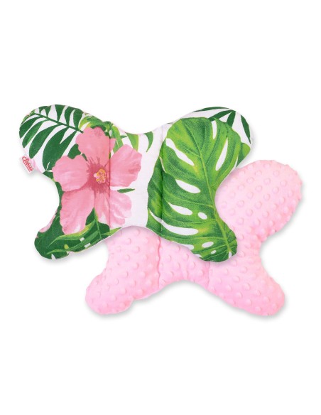 Double-sided anti shock cushion \"BUTTERFLY\"- tropical flowers/pink