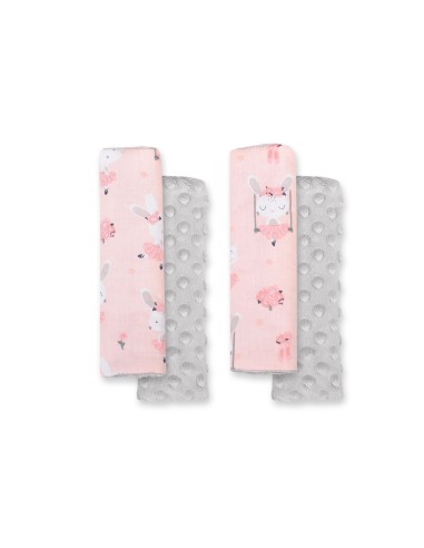 Double sided pads BOBONO for seat belts - ballerinas pink/gray