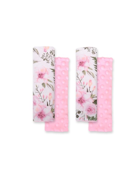 Double sided pads BOBONO for seat belts - peony flower pink/pink