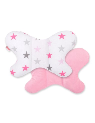 Double-sided anti shock cushion \"BUTTERFLY\" - grey-pink stars/pink