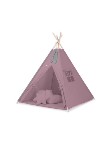 Teepee tent for kids + playmat + pillows + decorative feathers - pastel violet