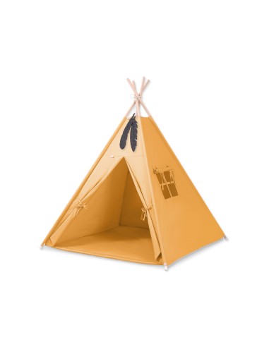 Teepee tent for kids +play mat + decorative feathers - honey yellow