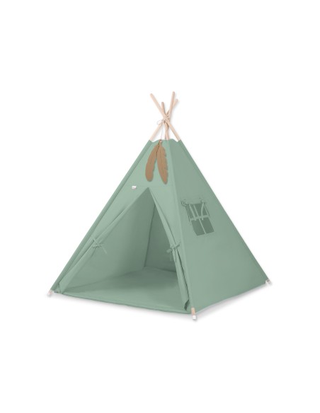 Teepee tent for kids +play mat + decorative feathers - pastel green