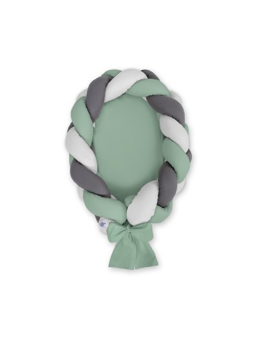 Braided baby nest 2 in 1 - pastel green - gray - anthracite