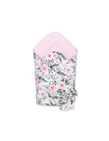 Double-sided baby nest with bow - peony flower pink/pink