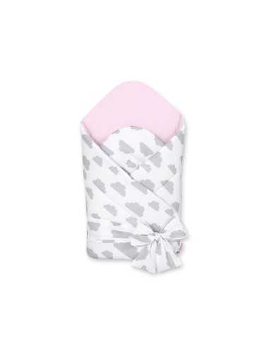 Double-sided baby nest with stiffening with bow - clouds gray/pink