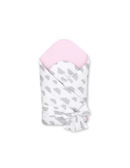 Double-sided baby nest with stiffening with bow - clouds gray/pink