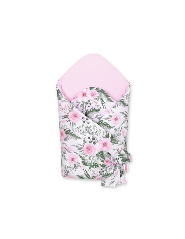 Double-sided baby nest with stiffening with bow - peony flower pink/pink