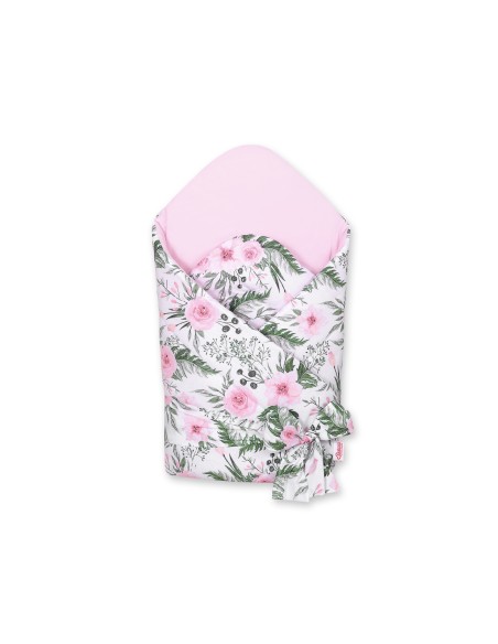 Double-sided baby nest with stiffening with bow - peony flower pink/pink