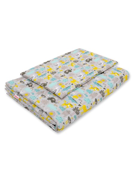 Bedding set 2-pcs with filling - gray-mint animals