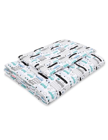 Bedding set 2-pcs with filling - gray and turquoise cars