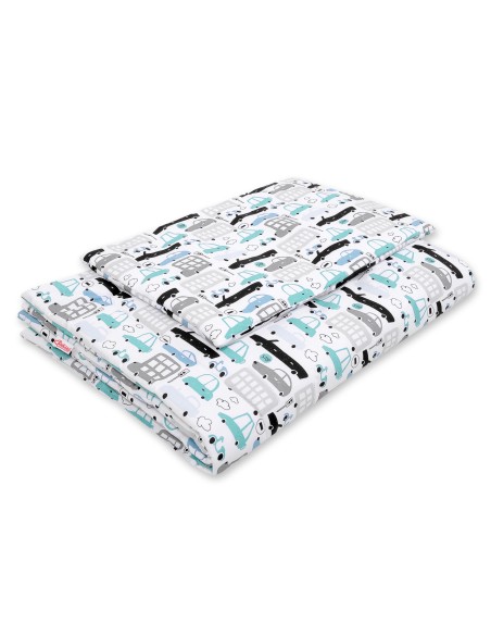 Bedding set 2-pcs with filling - gray and turquoise cars