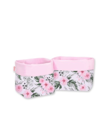 Set of 2 storage baskets - peony flower pink/pink