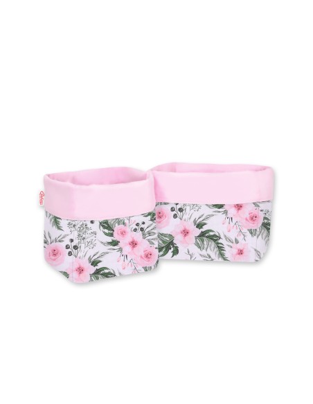 Set of 2 storage baskets - peony flower pink/pink