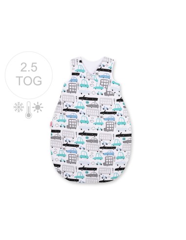 Sleeping bag 75 cm all-season with warming- gray and turquoise cars