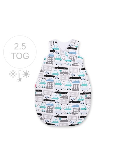 Sleeping bag 75 cm all-season with warming- gray and turquoise cars