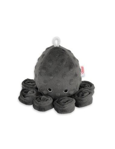 Cuddly octopus with rattle - anthracite - polka dot minky