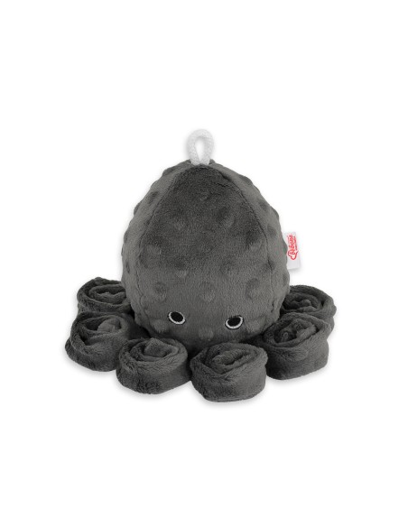 Cuddly octopus with rattle - anthracite - polka dot minky