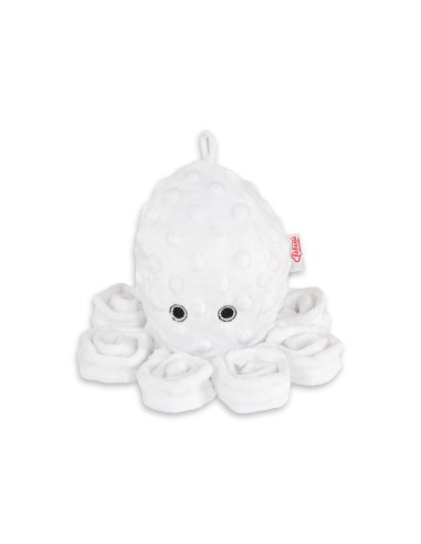 Cuddly octopus with rattle - white -polka dot minky