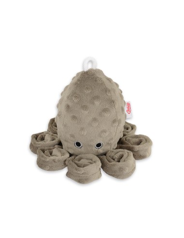 Cuddly octopus with rattle - brown - polka dot minky