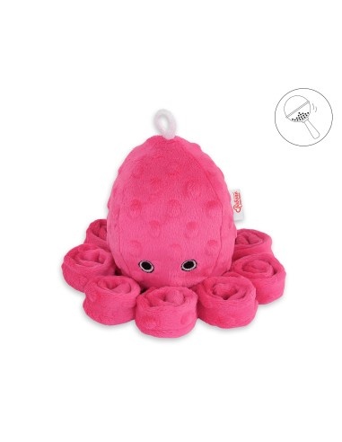 Cuddly octopus with rattle - fuchsia - polka dot minky