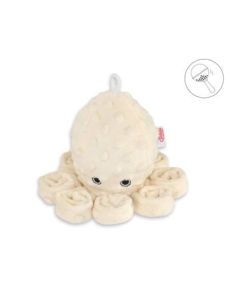 Cuddly octopus with rattle - cream - polka dot minky