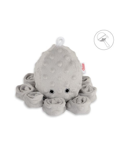 Cuddly octopus with rattle - gray - polka dot minky