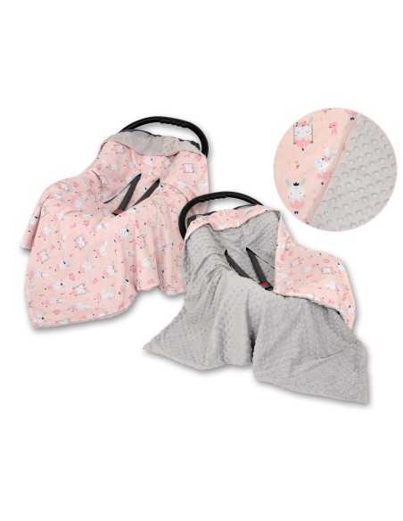 Big double-sided car seat blanket for babies - ballerinas pink/gray