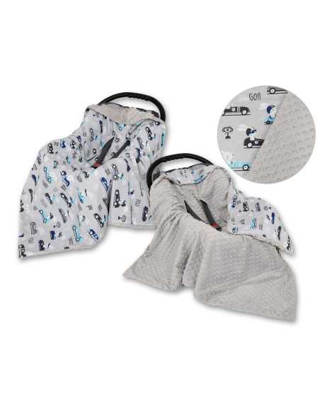 Big double-sided car seat blanket for babies - grey rabbits/grey