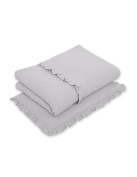 Bedding set MUSLIN 2-pcs with frill 100x135 – gray