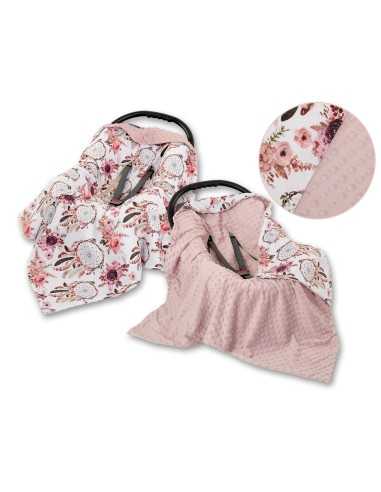 Big double-sided car seat blanket for babies - flower dream catchers/pastel pink