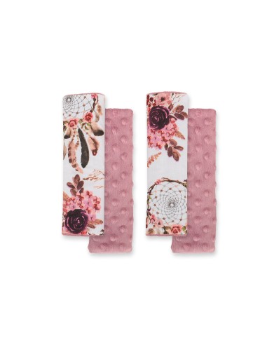 Double sided pads BOBONO for seat belts - flower dream catchers/pastel pink