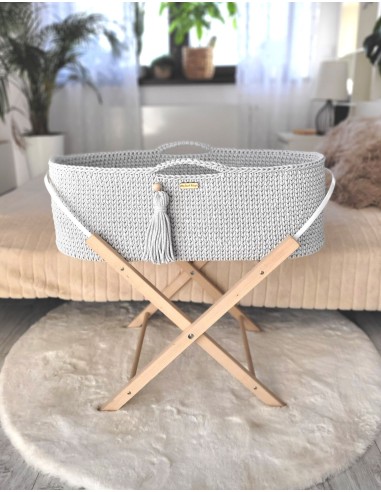 Moses basket BOHO Handmade with stand - light gray