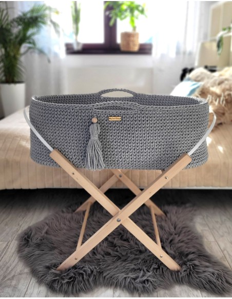 Moses basket BOHO Handmade with stand - dark gray