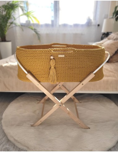 Moses basket BOHO Handmade with stand - honey yellow