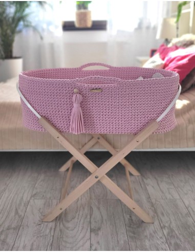 Moses basket BOHO Handmade with stand - pink