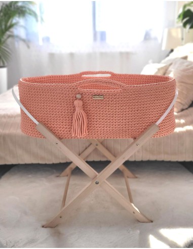 Moses basket BOHO Handmade with stand - salmon