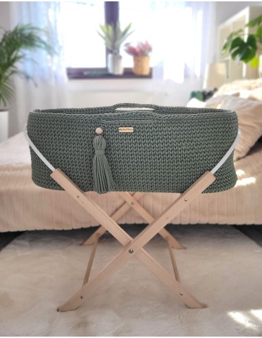 Moses basket BOHO Handmade with stand - pistachio