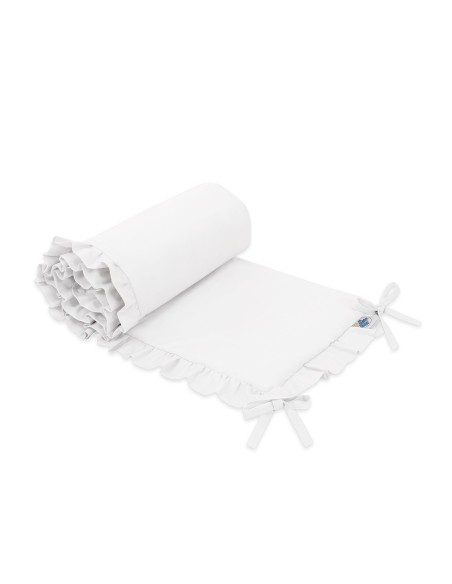 Universal baby bed bumper with frill - white