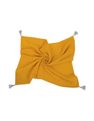 Muslin blanket for kids with tassels - honey yellow