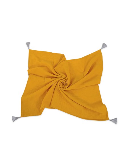 Muslin blanket for kids with tassels - honey yellow