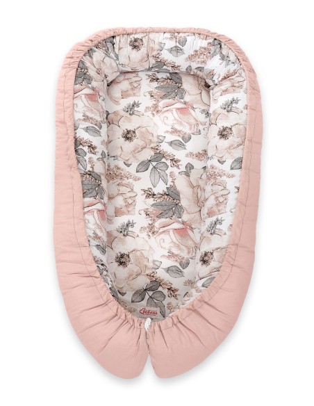 Baby nest double-sided Premium Cocoon for infants BOBONO - sepia roses/pastel pink