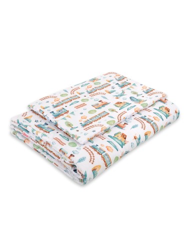 Bedding set 2-pcs with filling - turquoise train