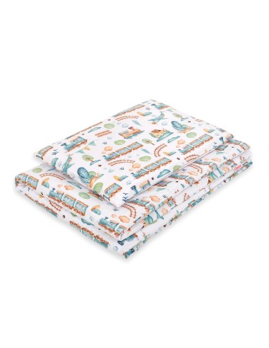 Baby cotton bedding set 2-pcs 120x90 cm- turquoise train