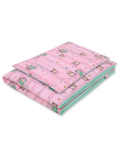 Bedding set 2-pcs 135x100 cm- owls pink-mint