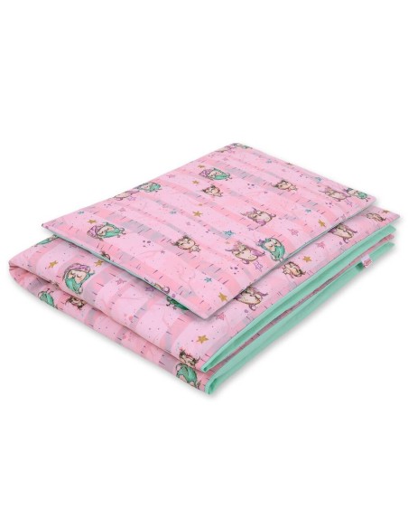 Bedding set 2-pcs 135x100 cm- owls pink-mint