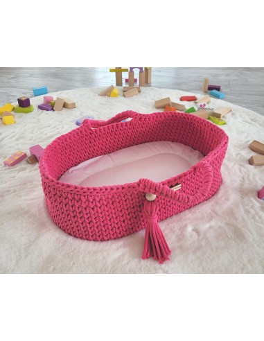 Moses basket BOHO cotton - doll carrier - fuchsia