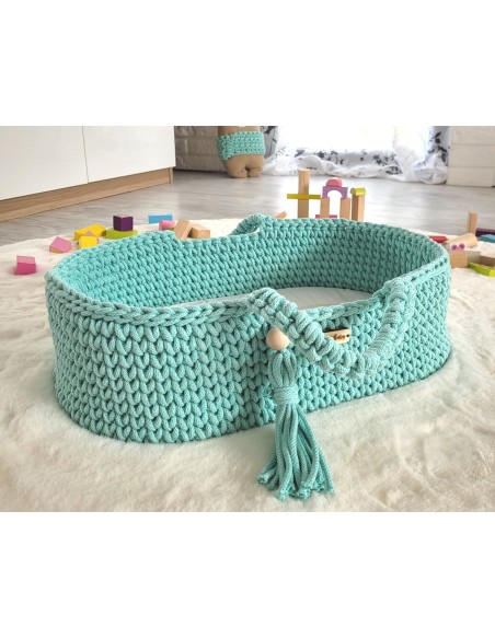 Moses basket BOHO cotton - doll carrier - mint